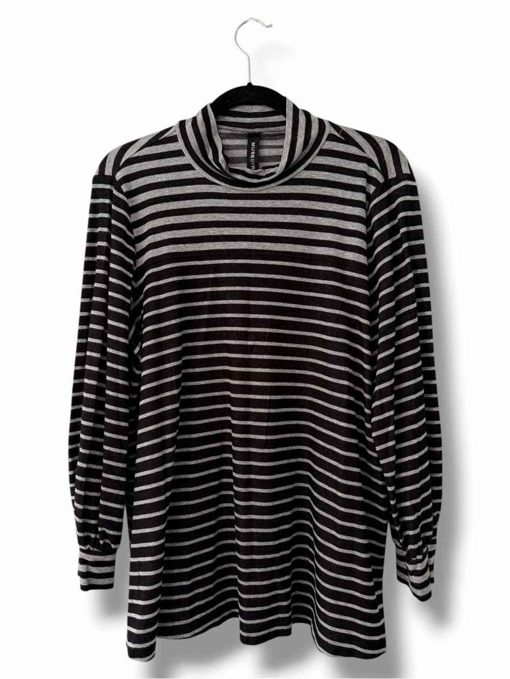 Muse by Rochas Black & Gray Striped Lagenlook Top Flowy Minimalist Classic Sz 12